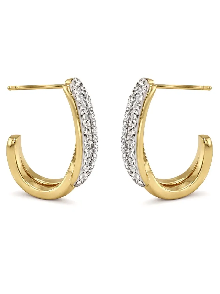 Серьги-кольца Crystal Interlock J Hoop с кристаллами And Now This — изображение 2 из 5, оттенок золото