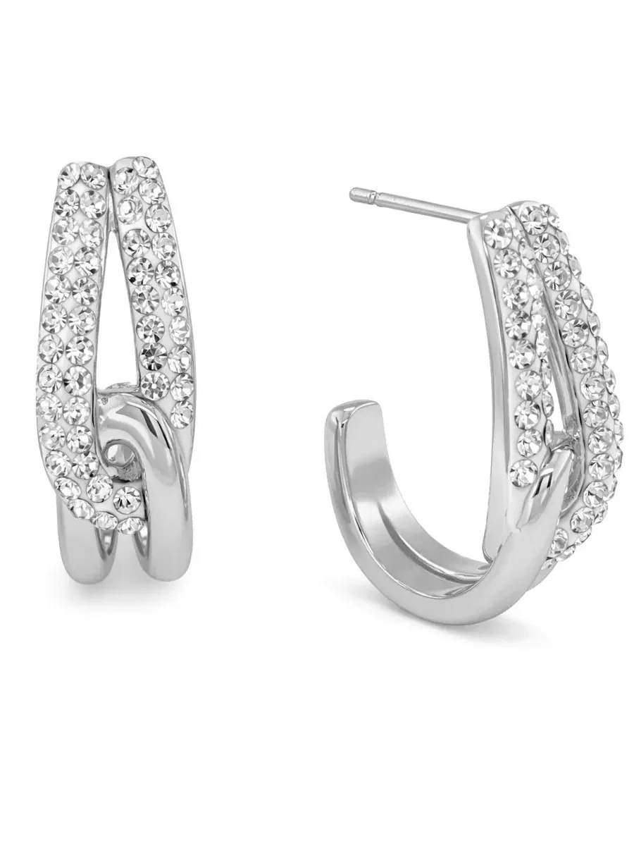 Серьги-кольца Crystal Interlock J Hoop с кристаллами And Now This — изображение 1 из 5, оттенок серебристый