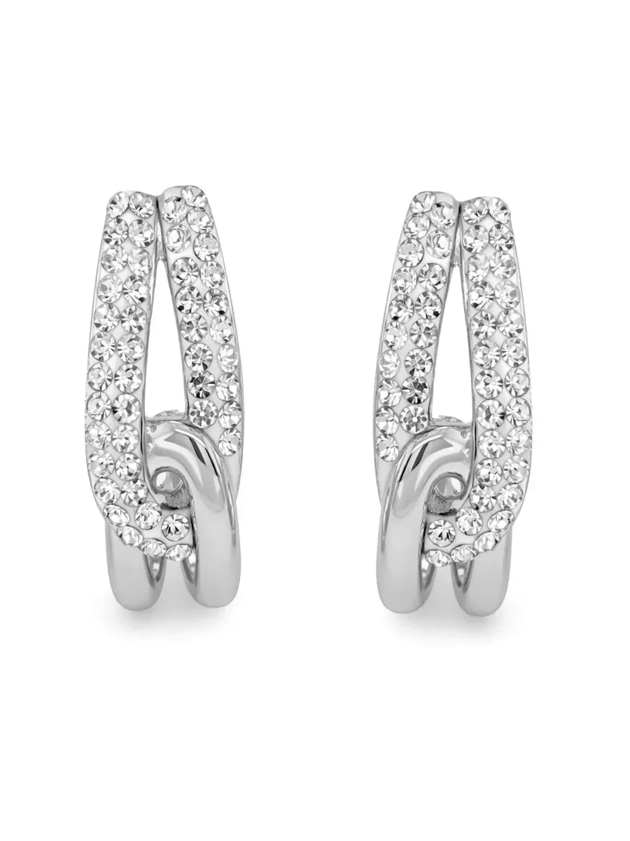 Серьги-кольца Crystal Interlock J Hoop с кристаллами And Now This — изображение 3 из 5, оттенок серебристый
