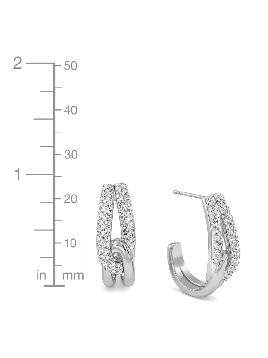 Серьги-кольца Crystal Interlock J Hoop с кристаллами And Now This — изображение 4 из 5, оттенок серебристый