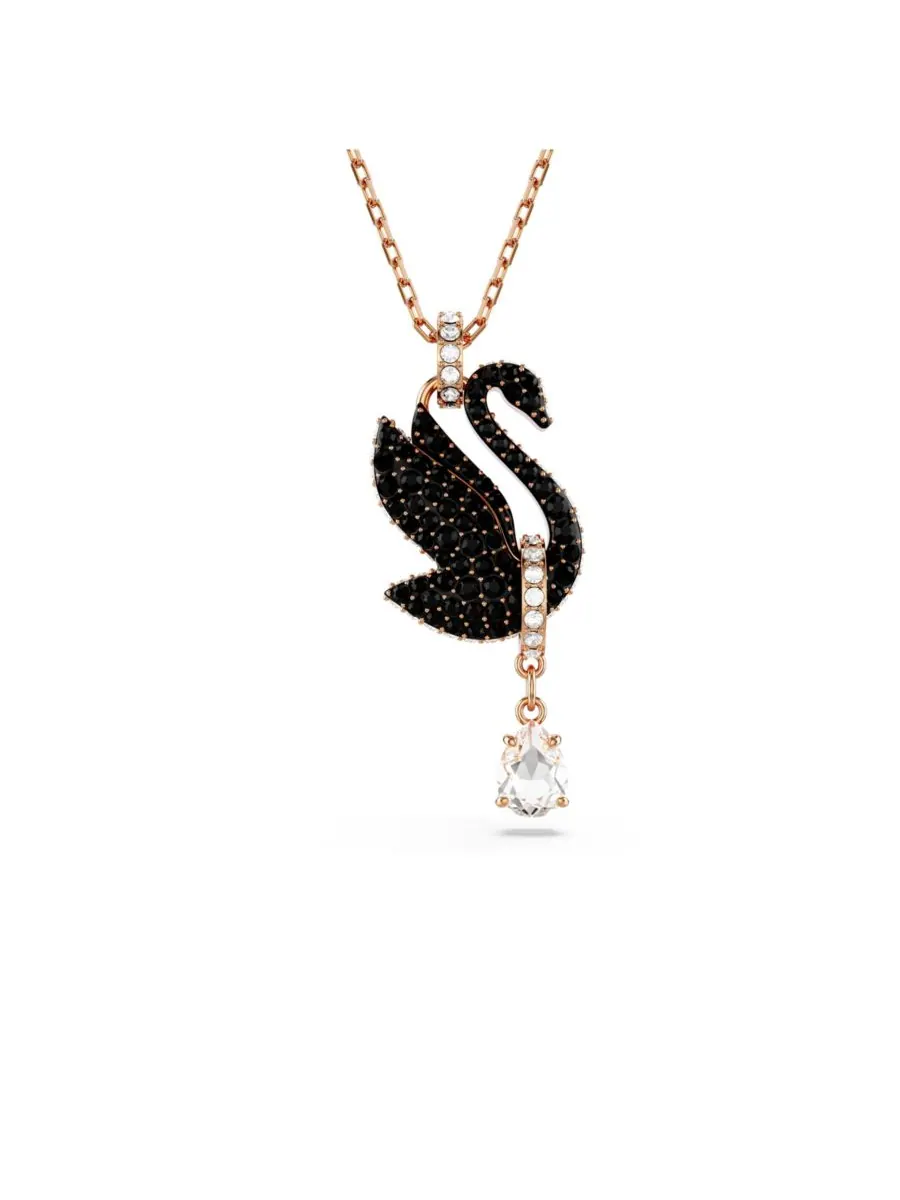Кулон-подвеска Лебедь черного цвета с покрытием из розового золота Swarovski — изображение 1 из 4, оттенок черный
