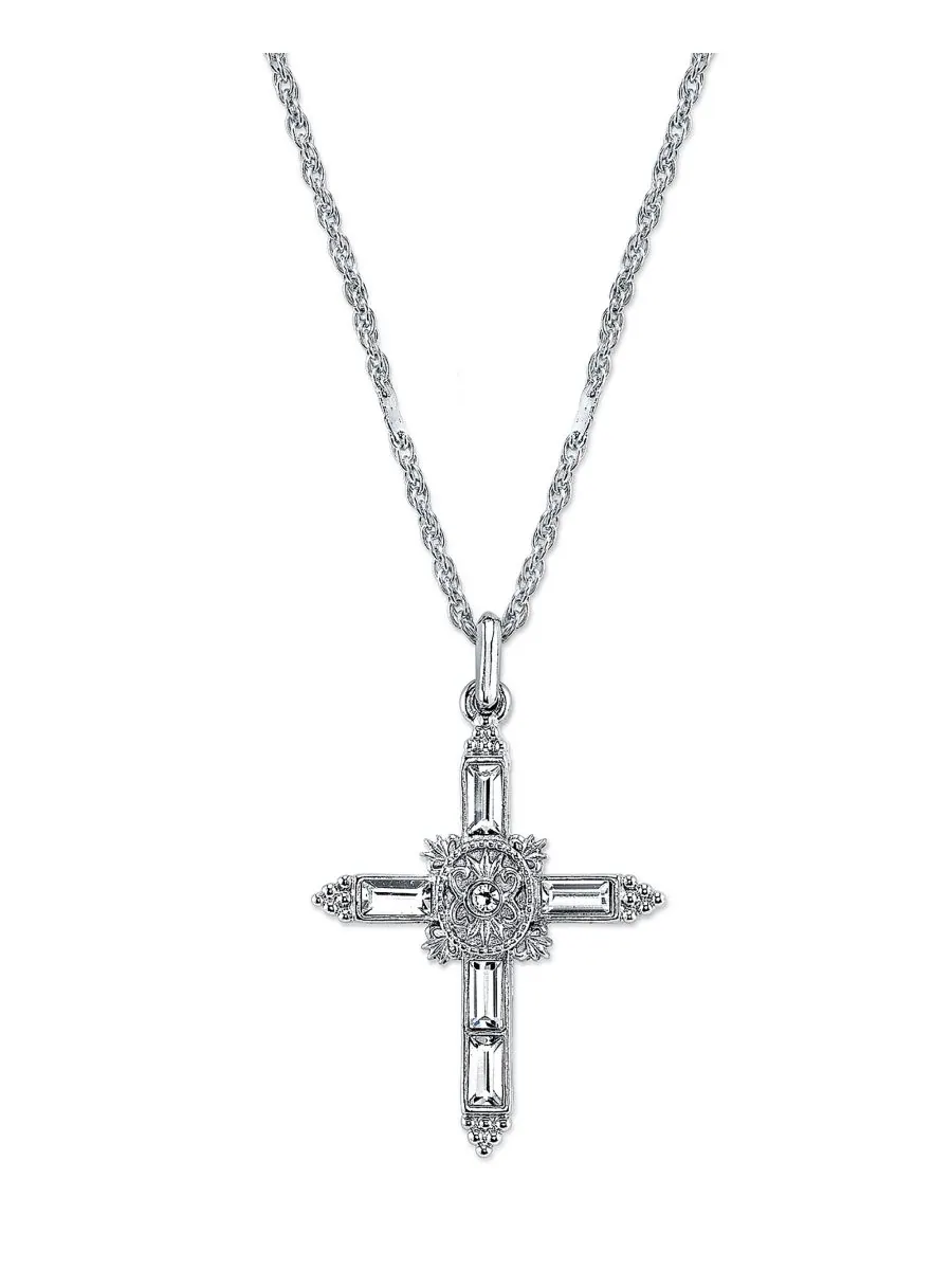 Подвеска в виде креста из серебристого стекла с кристаллами, длина 18 дюймов Symbols of Faith
