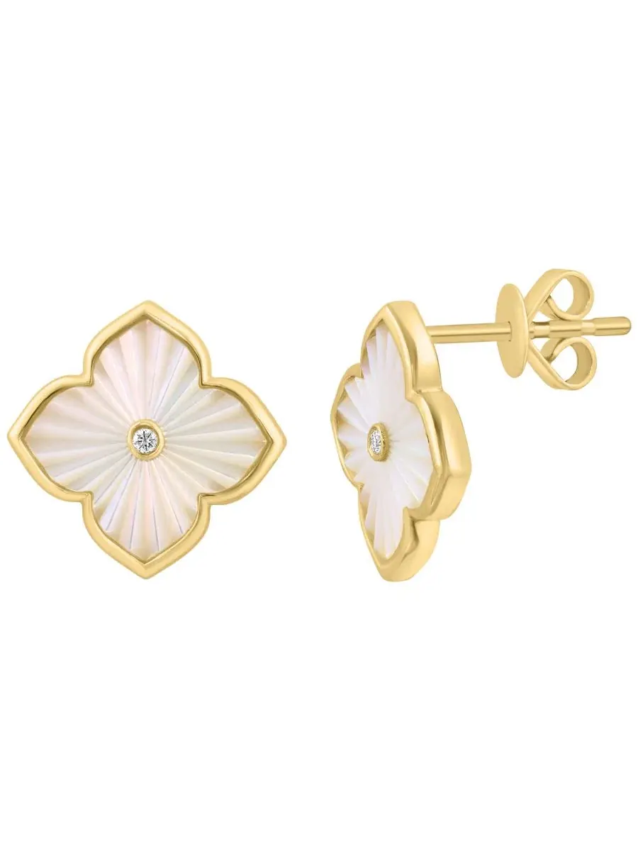 Серьги с жемчугом Mother of Pearl (12mm) и бриллиантами (0.04 ct. t.w.) в золоте поверх серебра — изображение 1 из 3