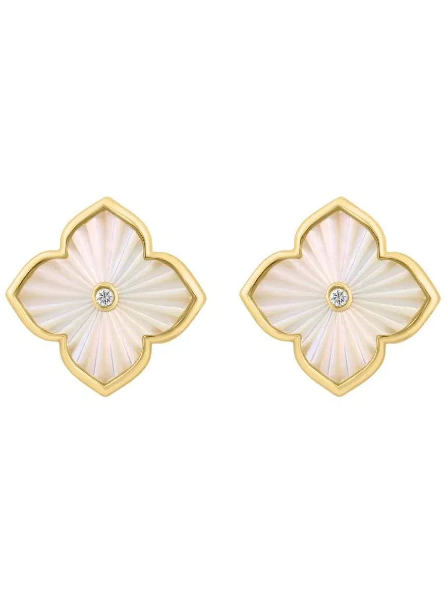Серьги с жемчугом Mother of Pearl (12mm) и бриллиантами (0.04 ct. t.w.) в золоте поверх серебра — изображение 2 из 3