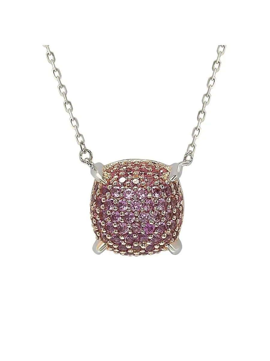 Колье-подвеска с сапфиром 10 мм, модель Pave Puff Solitaire Station Suzy Levian New York