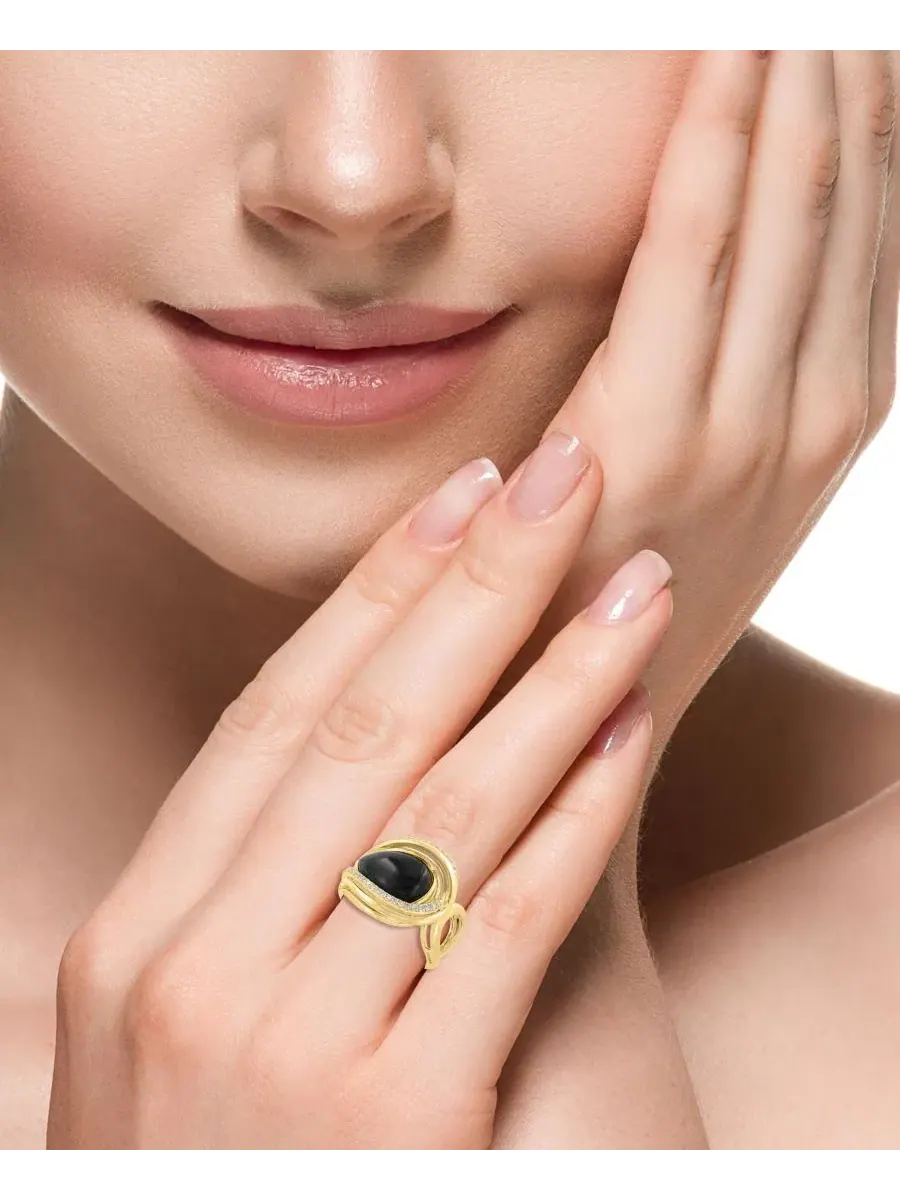 Кольцо с ониксом и бриллиантами Onyx (14x10mm) & Diamond (1/6 ct. t.w.) EFFY Collection — изображение 3 из 3
