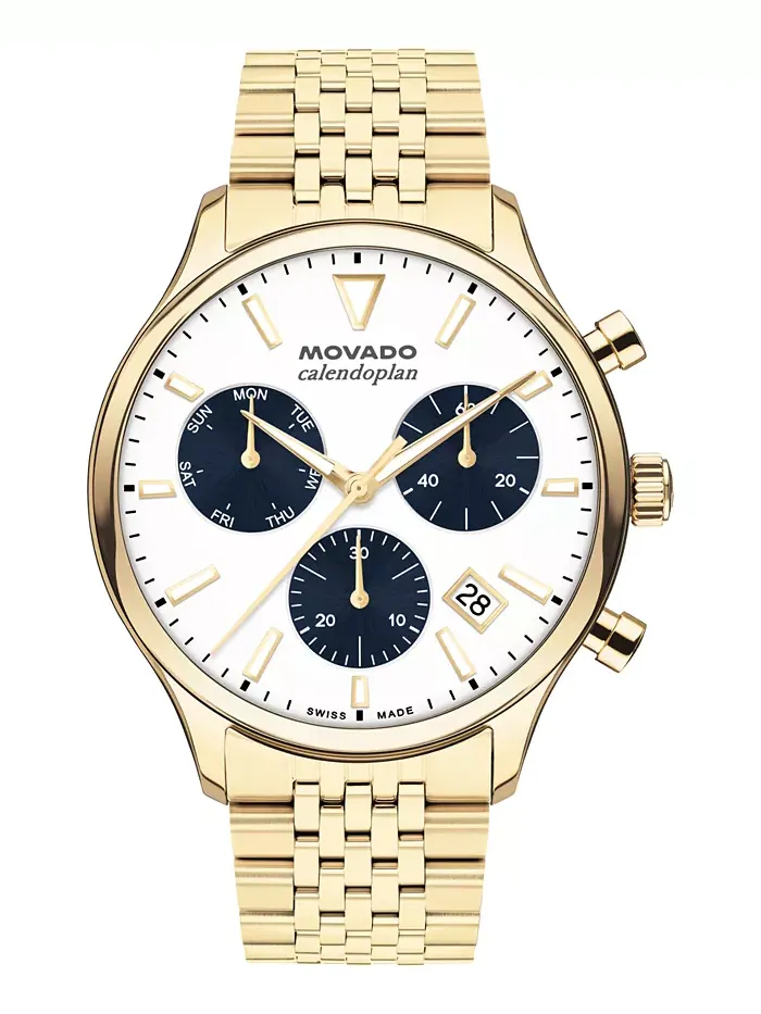 Мужские часы Calendoplan Swiss Quartz Chrono с ионным покрытием светло-золотистого цвета, стальной — изображение 1 из 3