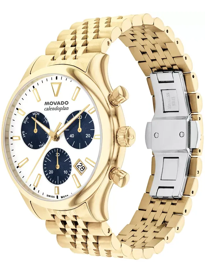 Мужские часы Calendoplan Swiss Quartz Chrono с ионным покрытием светло-золотистого цвета, стальной — изображение 2 из 3