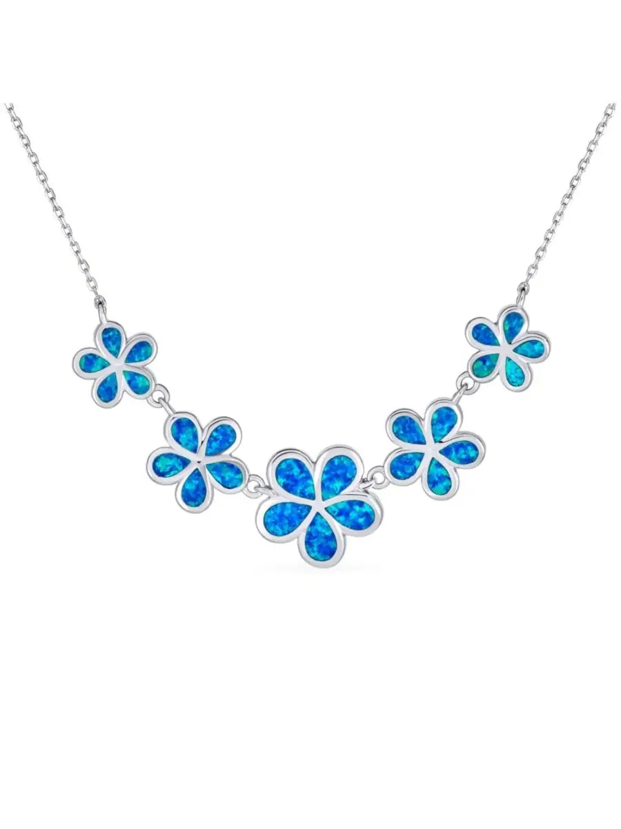 Колье Statement Created Blue Opal Plumeria Hawaiian Flower Collar Necklace из серебра 925 пробы — изображение 1 из 5