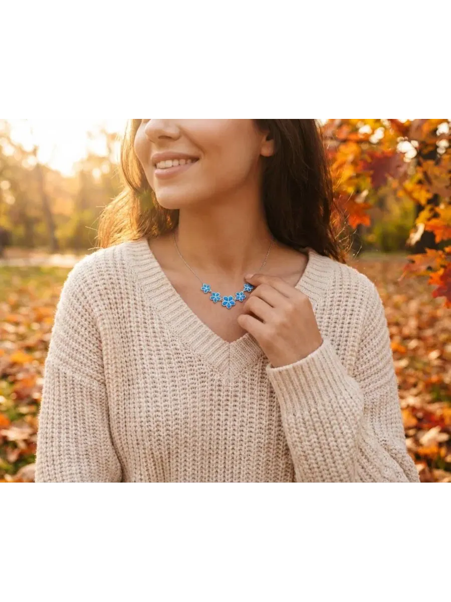 Колье Statement Created Blue Opal Plumeria Hawaiian Flower Collar Necklace из серебра 925 пробы — изображение 2 из 5