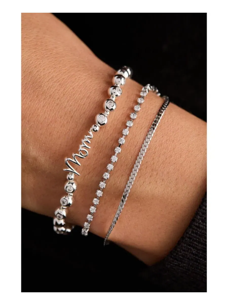 Удлиненный эластичный браслет с кристаллами для мамы Alex And Ani — изображение 3 из 3, оттенок серебряный