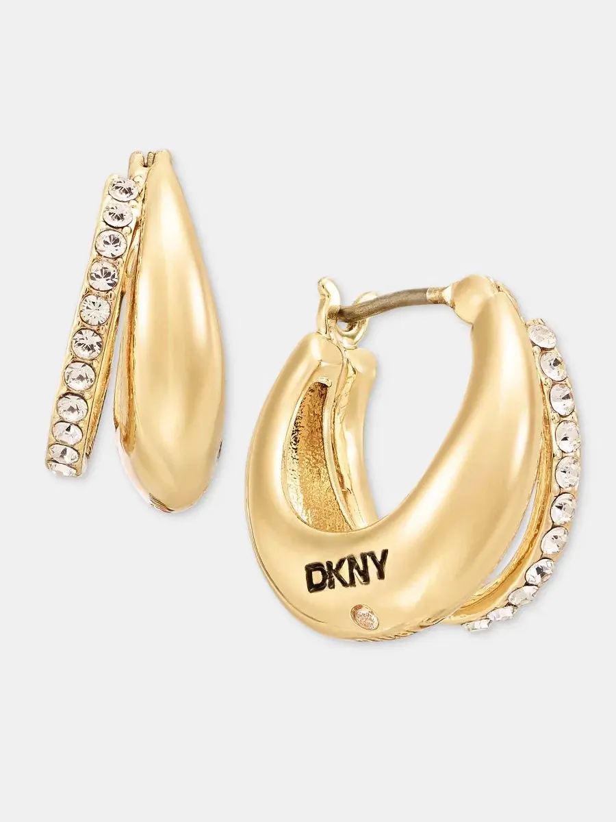 Серьги-пусеты с эффектом паве и разрезом DKNY — изображение 2 из 4, оттенок золото