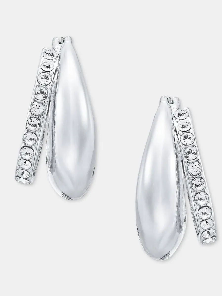 Серьги-пусеты с эффектом пufфи и паве из стеклянных кристаллов DKNY — изображение 1 из 4, оттенок серебряный