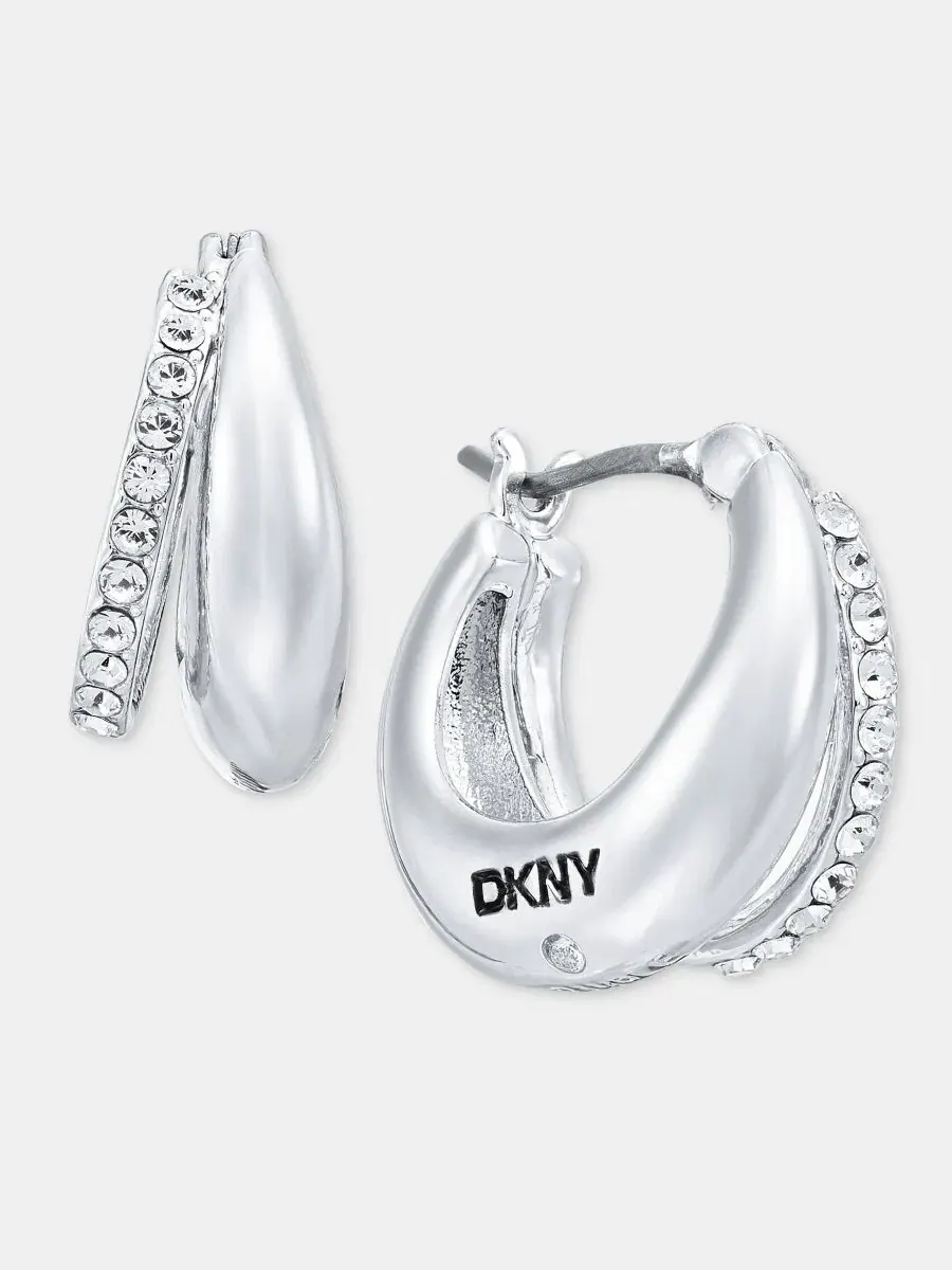 Серьги-пусеты с эффектом пufфи и паве из стеклянных кристаллов DKNY — изображение 2 из 4, оттенок серебряный