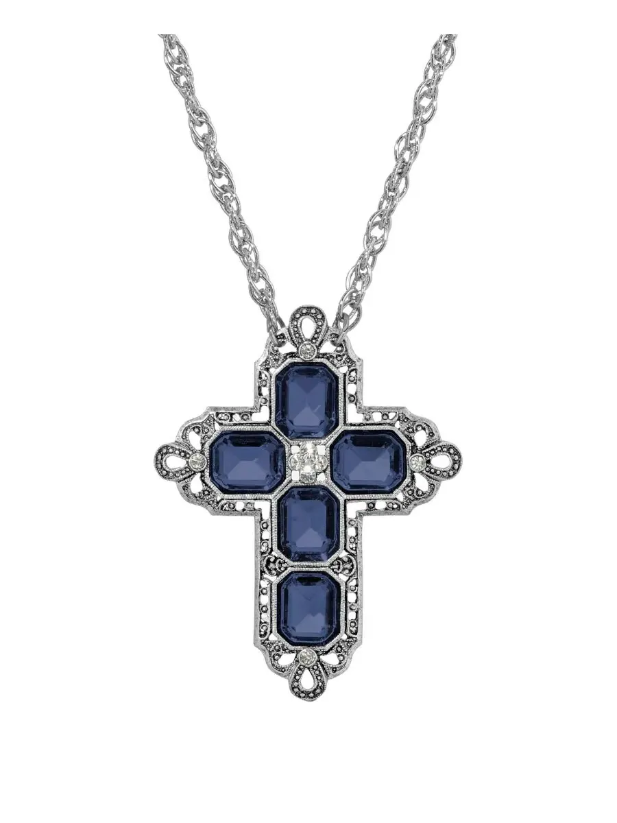 Прямоугольный крестик из олова с кристаллами Montana, цепочка, 51 см (51 см ) Symbols Of Faith — изображение 2 из 3