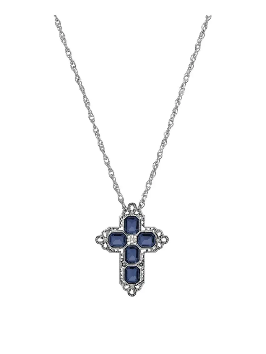 Прямоугольный крестик из олова с кристаллами Montana, цепочка, 51 см (51 см ) Symbols Of Faith — изображение 3 из 3