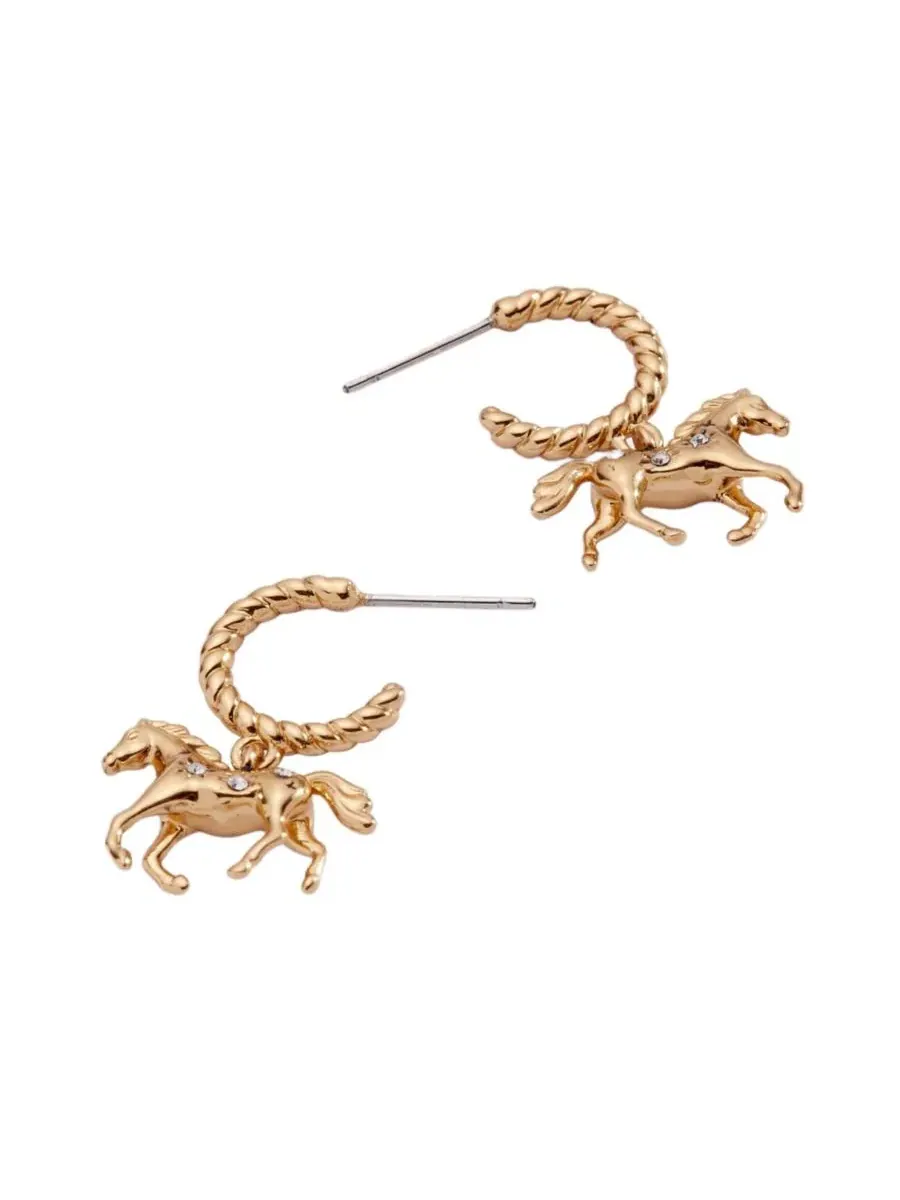 Серьги-кольца с лошадью, с кристаллами Alex and Ani — изображение 2 из 4, оттенок золото
