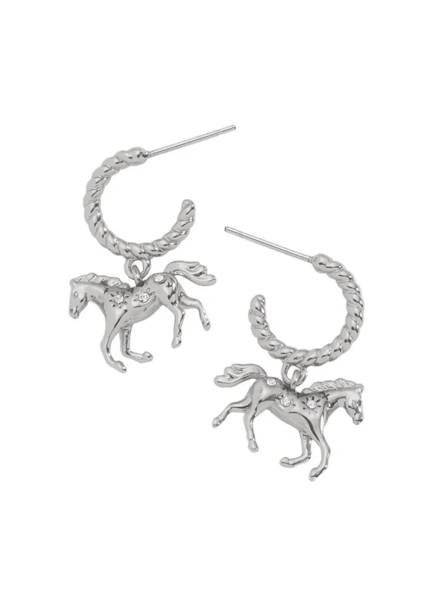 Серьги-кольца с лошадью, кристаллы Alex and Ani — изображение 1 из 3, оттенок серебряный