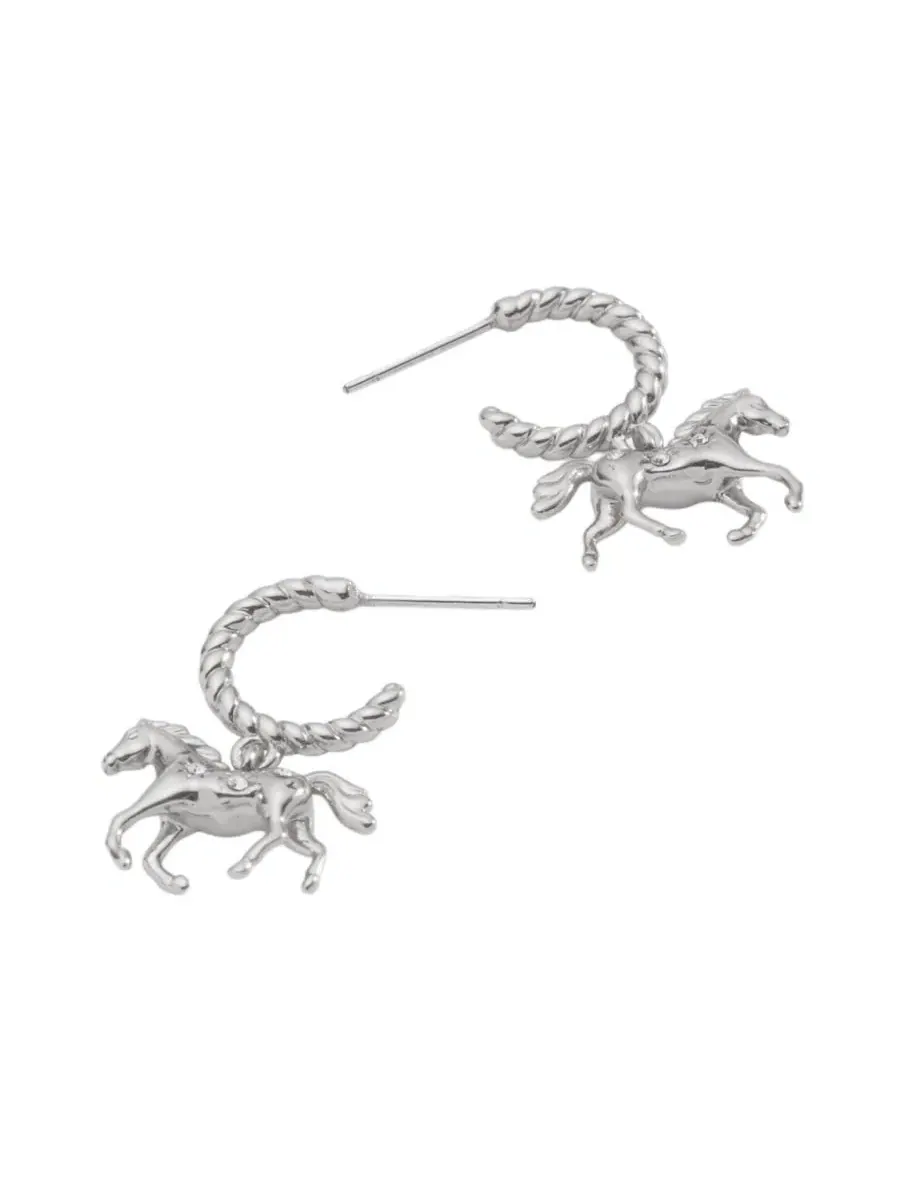 Серьги-кольца с лошадью, кристаллы Alex and Ani — изображение 2 из 3, оттенок серебряный