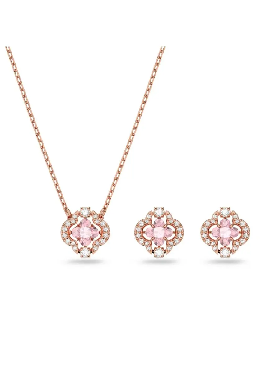 Комплект украшений с кулоном-клевером Sparkling Dance Clover Swarovski — изображение 1 из 6, оттенок розовый