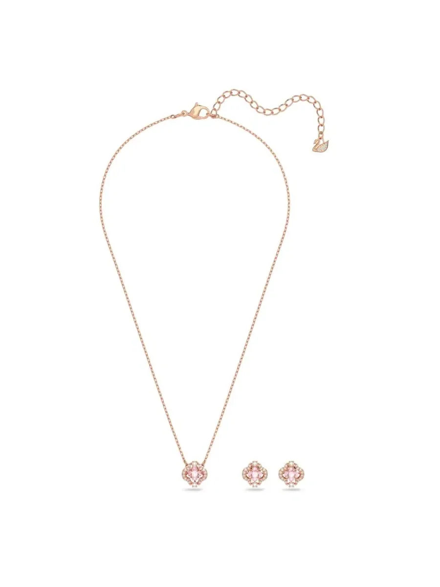 Комплект украшений с кулоном-клевером Sparkling Dance Clover Swarovski — изображение 2 из 6, оттенок розовый