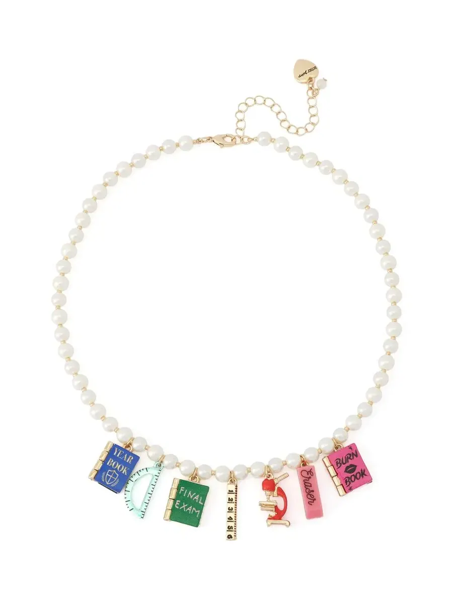 Колье Betsey Johnson Best In Class School Supplies Charm Imitation Pearl — изображение 1 из 7, оттенок красный/золотистый