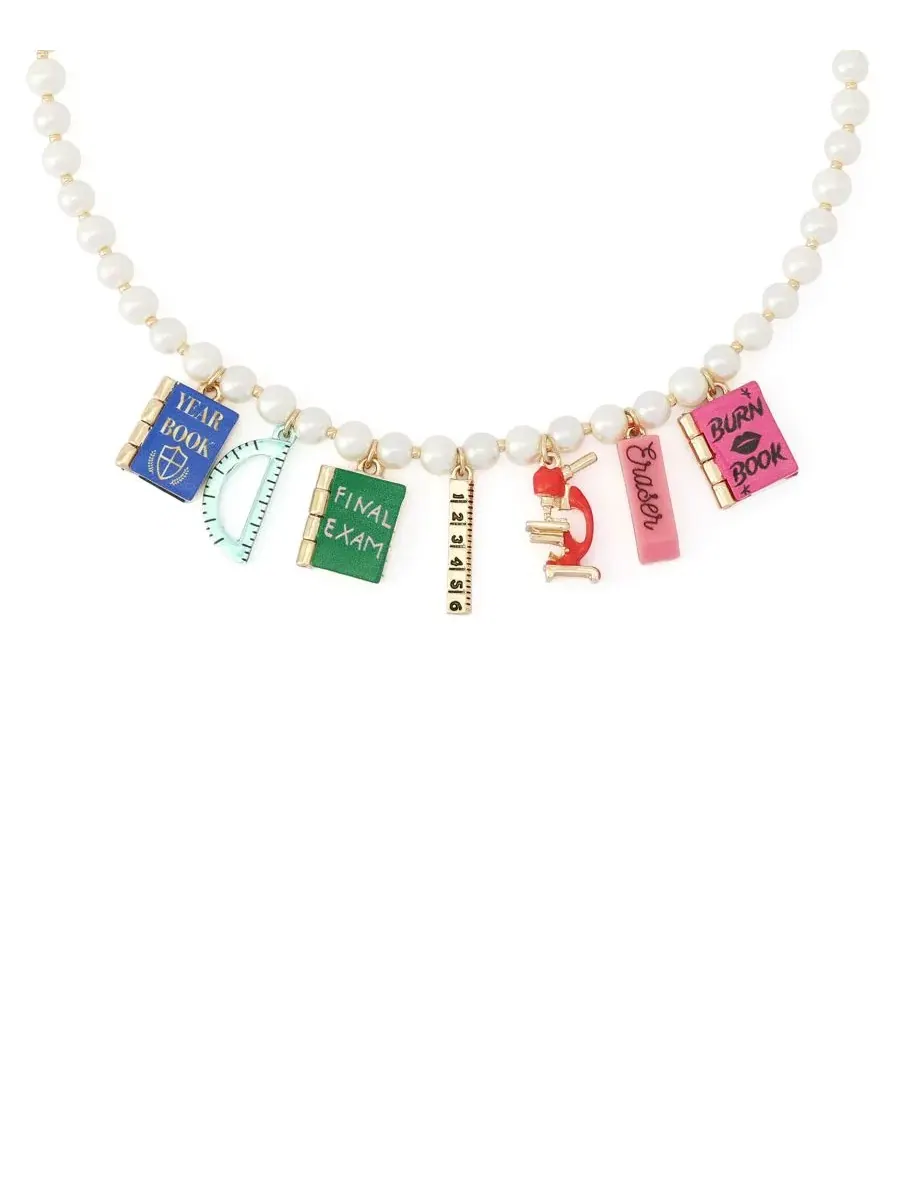 Колье Betsey Johnson Best In Class School Supplies Charm Imitation Pearl — изображение 3 из 7, оттенок красный/золотистый