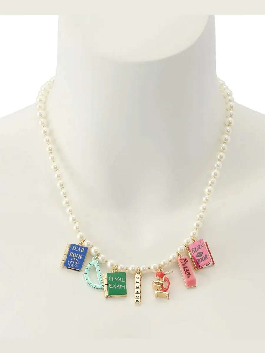 Колье Betsey Johnson Best In Class School Supplies Charm Imitation Pearl — изображение 4 из 7, оттенок красный/золотистый