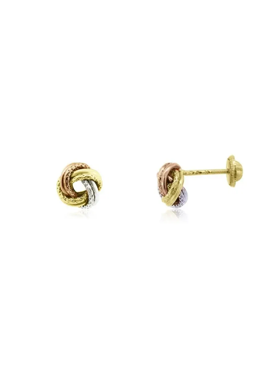 Серьги-гвоздики с узлом Tri-Color Knot из триколорного золота 18K The Lovery — изображение 1 из 4, оттенок нет цвета