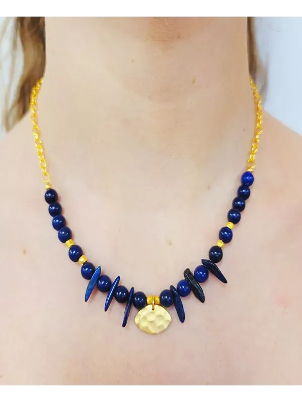 Женское колье Ain с синими лазуритом Minu Jewels — изображение 2 из 2, оттенок золотистый