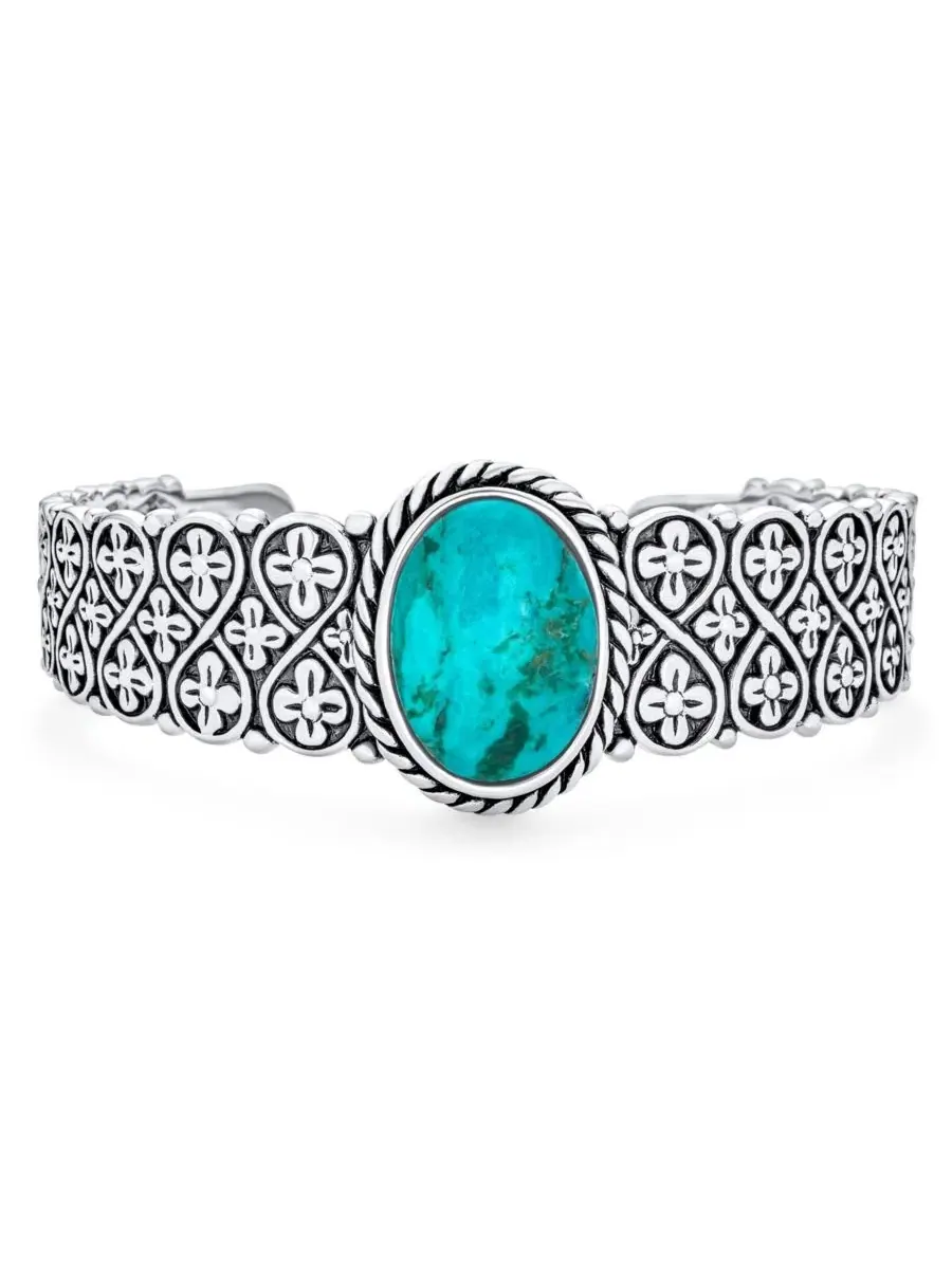 Браслет-манжета с бирюзой Oval Cabochon Turquoise Stone Statement Cuff Cross and Infinity Design — изображение 1 из 5