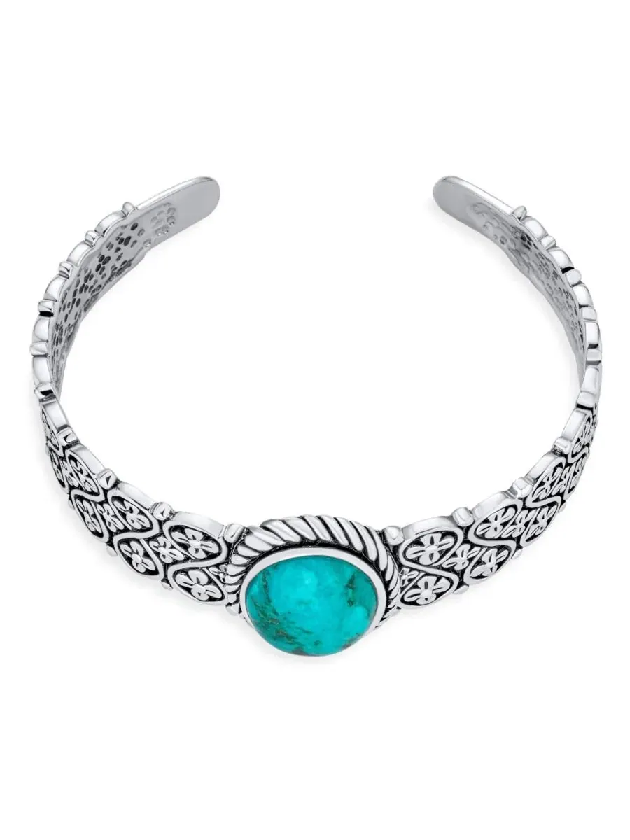 Браслет-манжета с бирюзой Oval Cabochon Turquoise Stone Statement Cuff Cross and Infinity Design — изображение 2 из 5