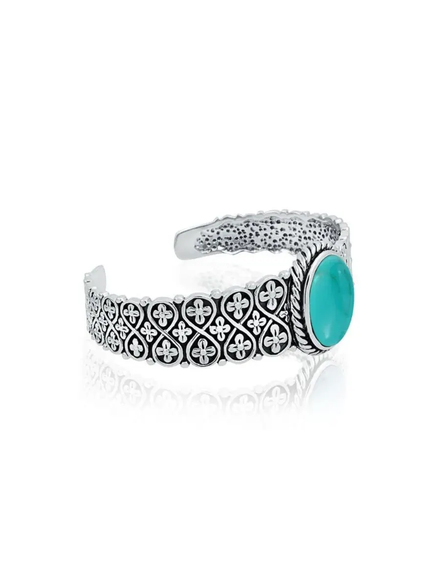 Браслет-манжета с бирюзой Oval Cabochon Turquoise Stone Statement Cuff Cross and Infinity Design — изображение 3 из 5