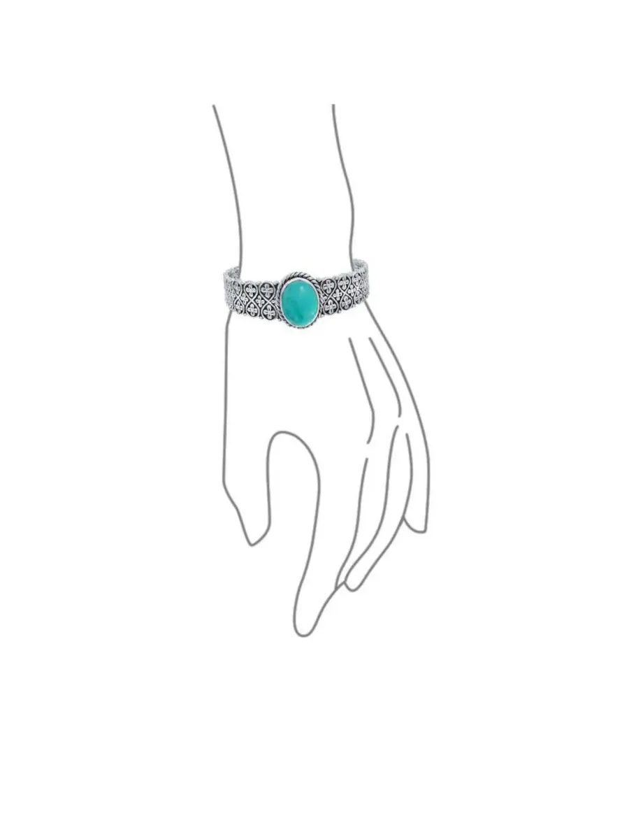 Браслет-манжета с бирюзой Oval Cabochon Turquoise Stone Statement Cuff Cross and Infinity Design — изображение 4 из 5