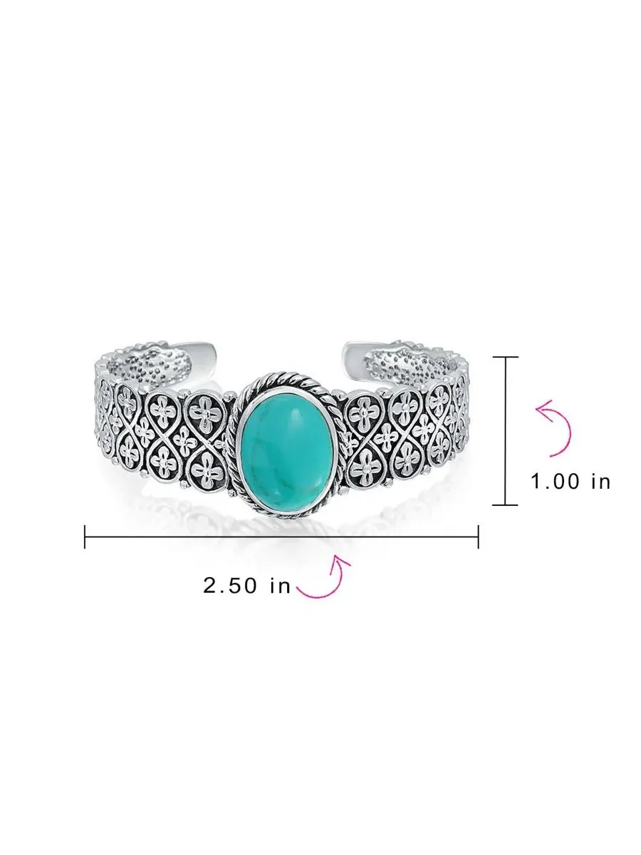 Браслет-манжета с бирюзой Oval Cabochon Turquoise Stone Statement Cuff Cross and Infinity Design — изображение 5 из 5