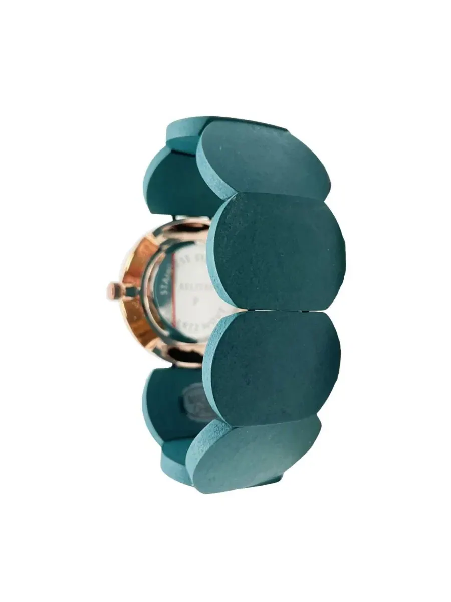 Часы женские с деревянным браслетом Turquoise Stretch Wooden Watch Olivia Pratt — изображение 2 из 3, оттенок бирюзовый