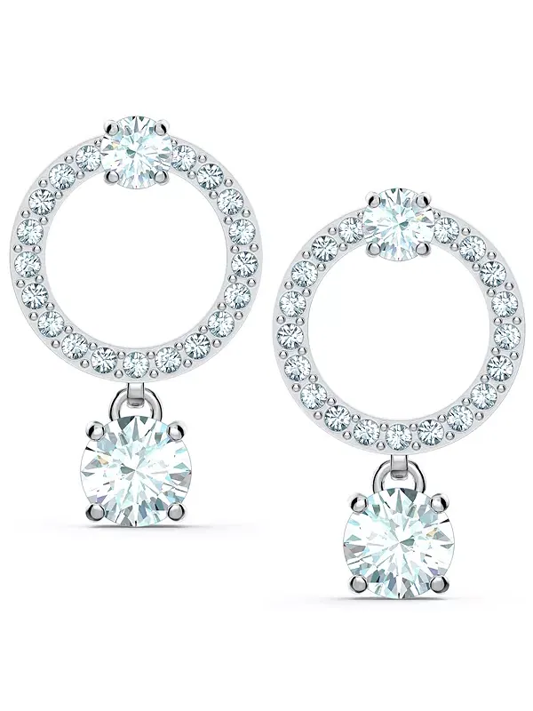 Серьги-Подвески с серебристыми кристаллами в форме круга и подвески Swarovski — изображение 1 из 4, оттенок прозрачный