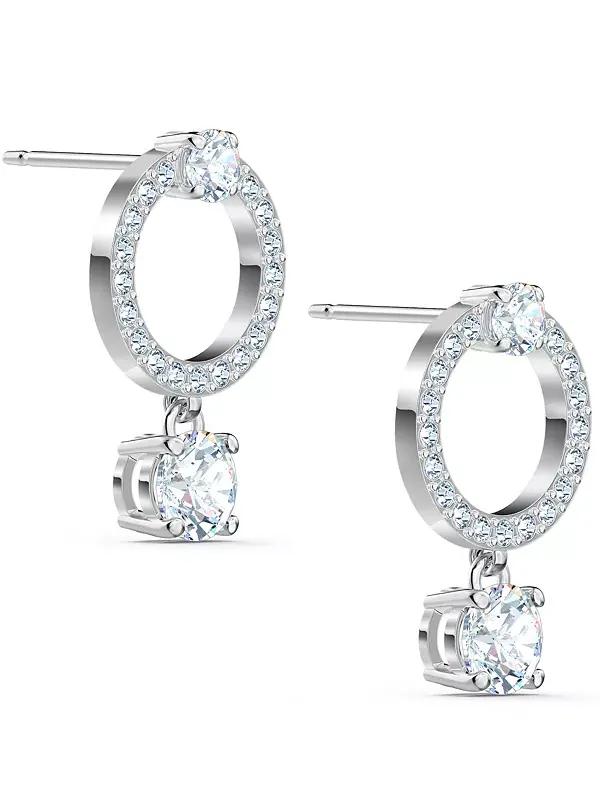 Серьги-Подвески с серебристыми кристаллами в форме круга и подвески Swarovski — изображение 2 из 4, оттенок прозрачный