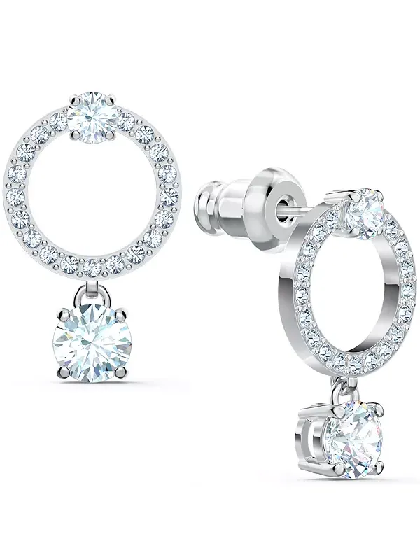 Серьги-Подвески с серебристыми кристаллами в форме круга и подвески Swarovski — изображение 3 из 4, оттенок прозрачный