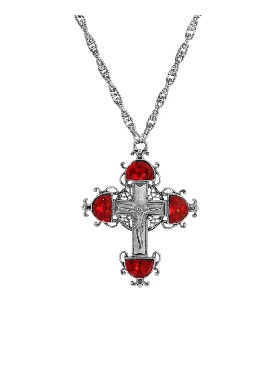 Серебристый крест цвета олова, красные кристаллы Siam, колье 71 см (71 см) Symbols Of Faith — изображение 1 из 3
