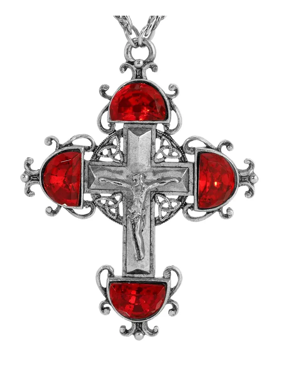 Серебристый крест цвета олова, красные кристаллы Siam, колье 71 см (71 см) Symbols Of Faith — изображение 2 из 3