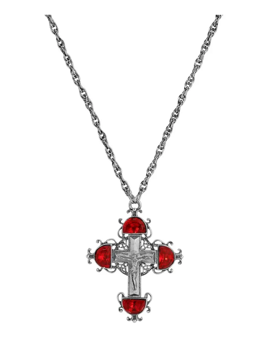 Серебристый крест цвета олова, красные кристаллы Siam, колье 71 см (71 см) Symbols Of Faith — изображение 3 из 3