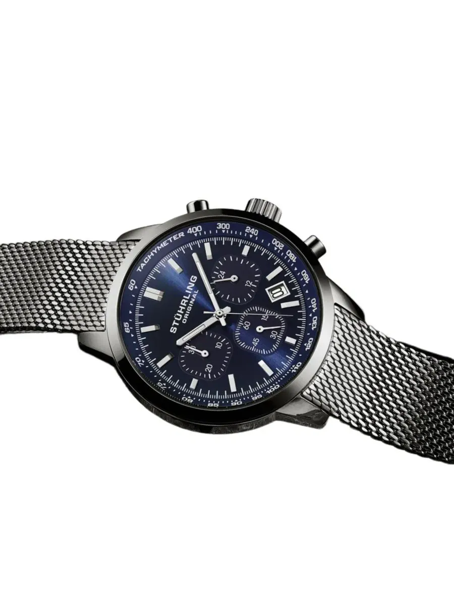 Мужские кварцевые хронографы Chronoport 4082, 44 мм, из нержавеющей стали Stuhrling — изображение 3 из 4, оттенок синий
