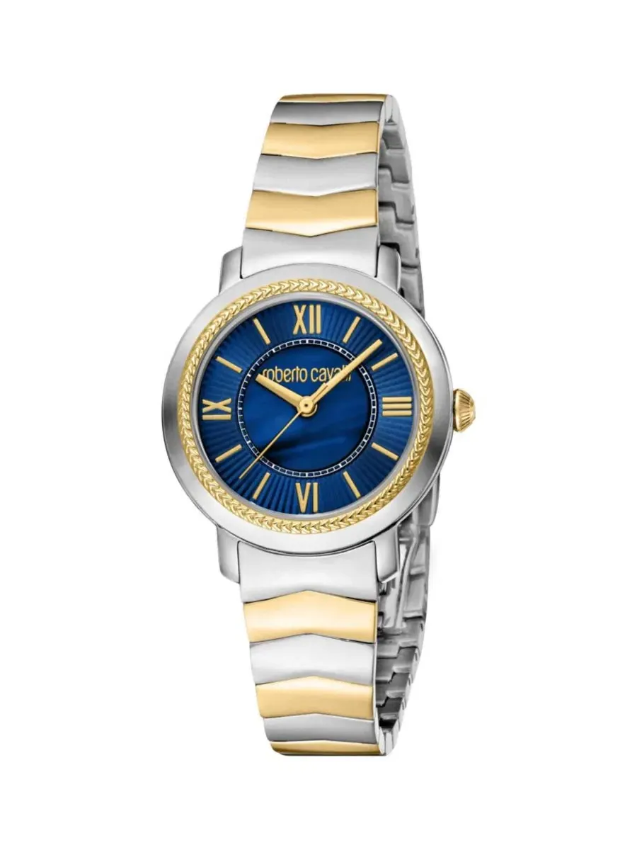 Женские часы Glam Quartz Two Tone Stainless Steel Bracelet Watch Roberto Cavalli — изображение 1 из 1, оттенок серебряный