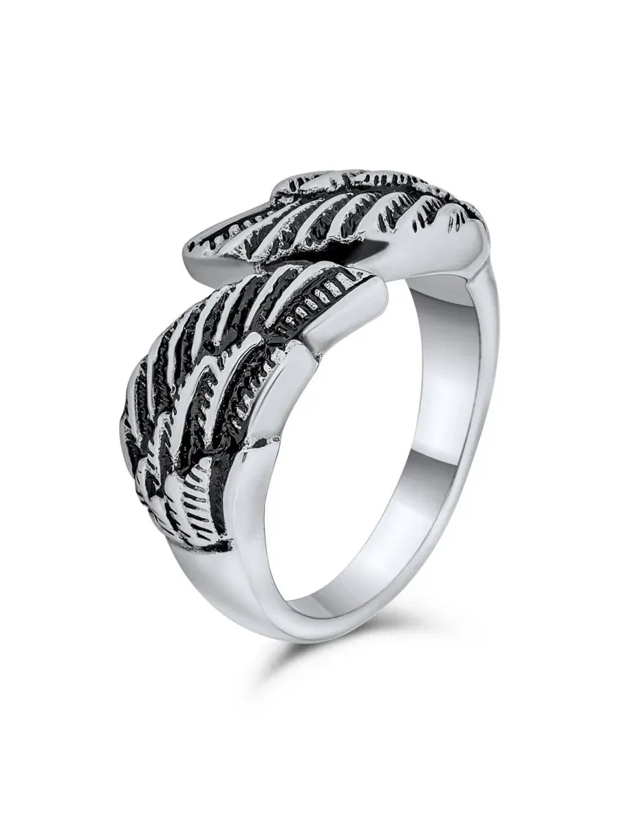 Кольцо с крыльями ангела Guardian Angel Wing Band Oxidized Stainless Steel 4MM Bling Jewelry — изображение 2 из 5