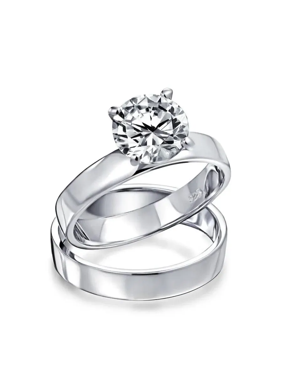 Кольцо-солитер с кубическим цирконием, серебро 925 пробы, полированное Bling Jewelry — изображение 1 из 3, оттенок серебряный