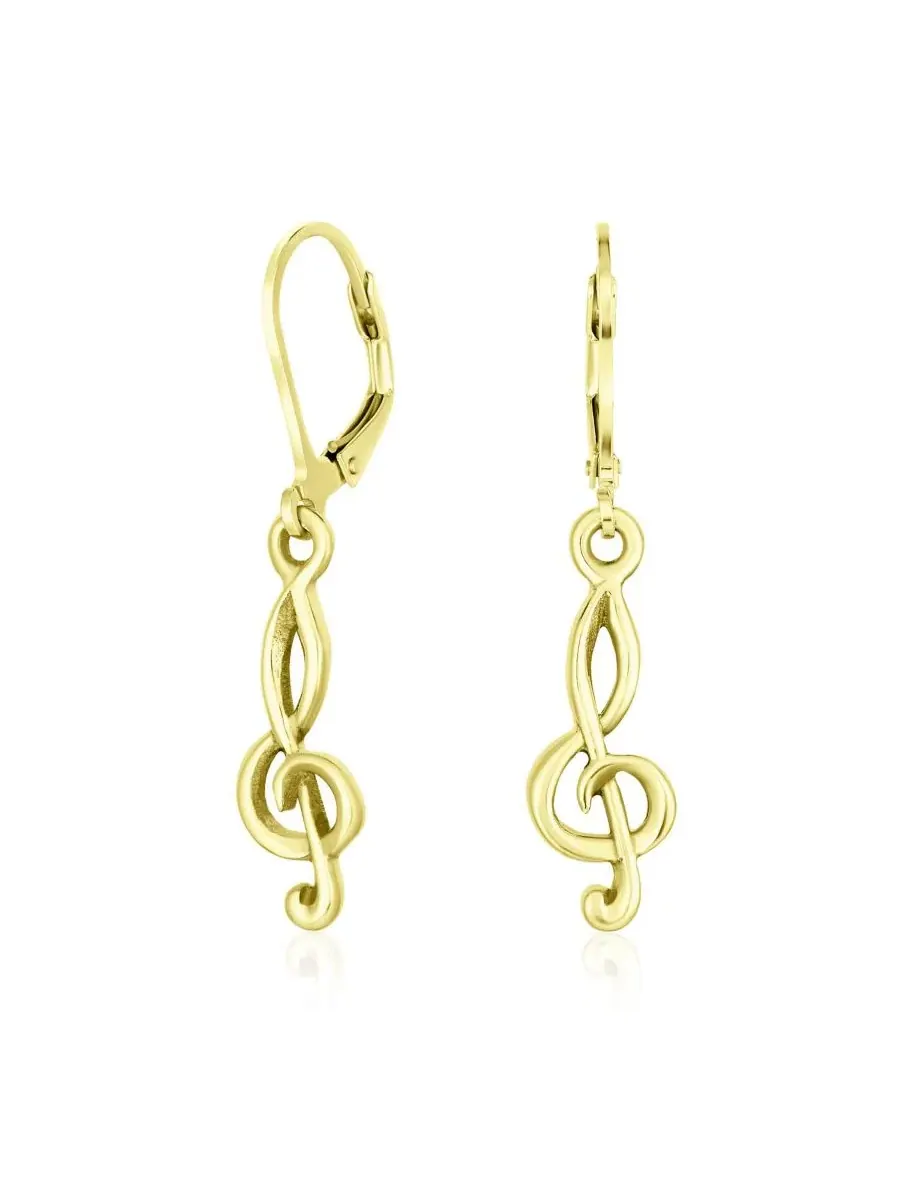 Серьги-подвески с музыкальным ключом, модель Musical Treble Clef Bling Jewelry — изображение 1 из 4, оттенок золотистый