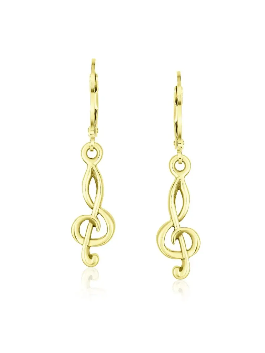 Серьги-подвески с музыкальным ключом, модель Musical Treble Clef Bling Jewelry — изображение 2 из 4, оттенок золотистый