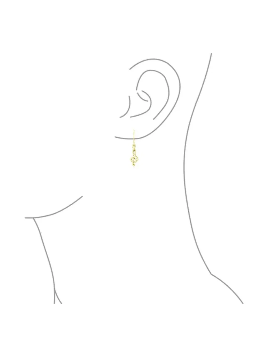 Серьги-подвески с музыкальным ключом, модель Musical Treble Clef Bling Jewelry — изображение 3 из 4, оттенок золотистый