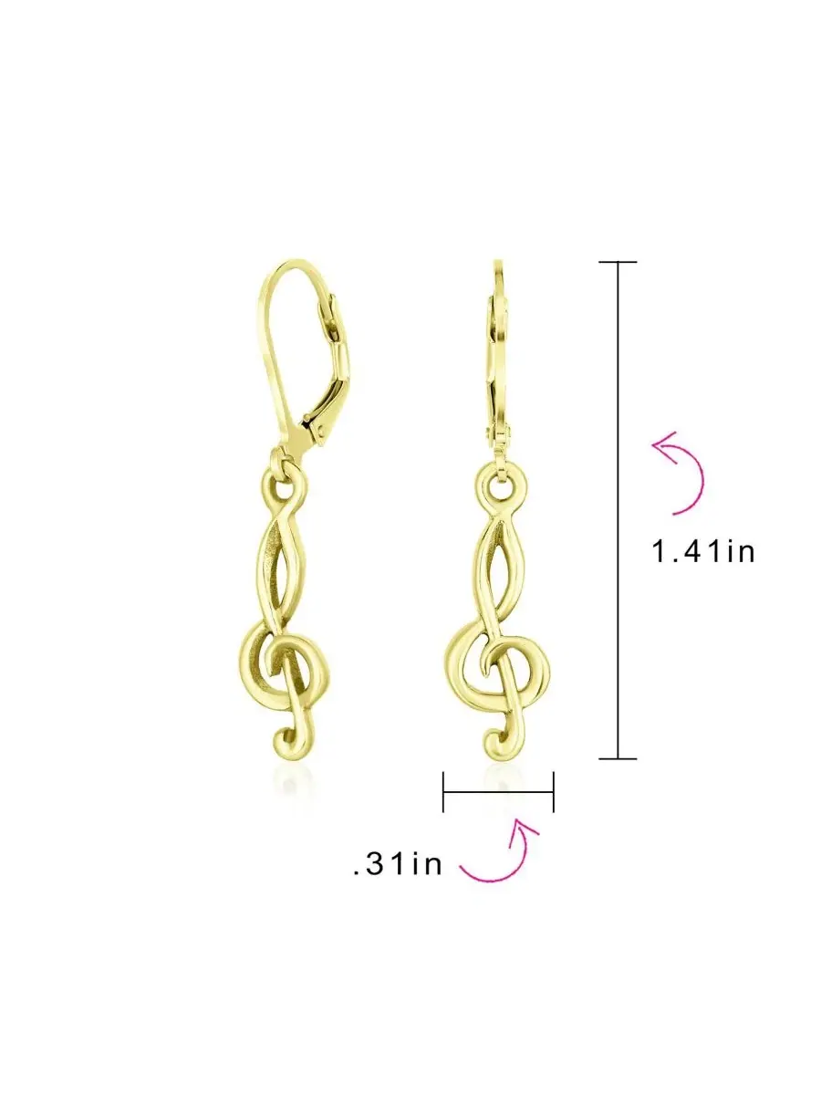 Серьги-подвески с музыкальным ключом, модель Musical Treble Clef Bling Jewelry — изображение 4 из 4, оттенок золотистый